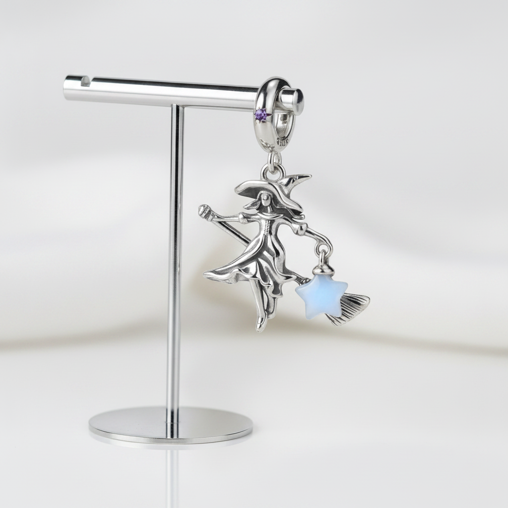 Luminous Elf Witch Riding in Witch Broom Charm-Black Diamonds New York