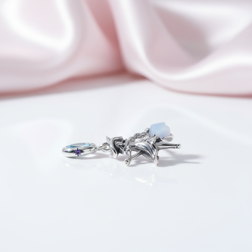 Luminous Elf Witch Riding in Witch Broom Charm-Black Diamonds New York