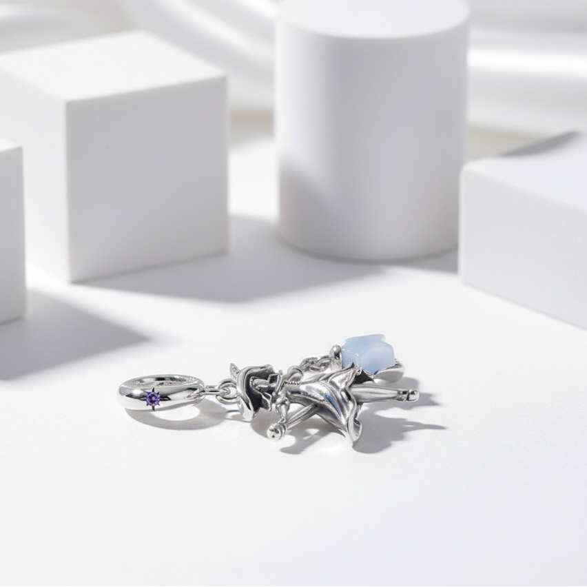 Luminous Elf Witch Riding in Witch Broom Charm-Black Diamonds New York