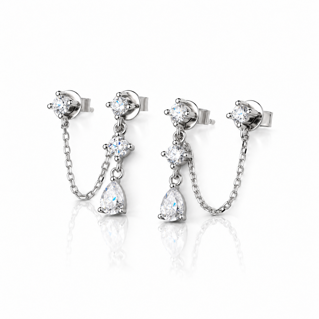 Luminous Pear Moissanite Chain Drop Earrings-Black Diamonds New York