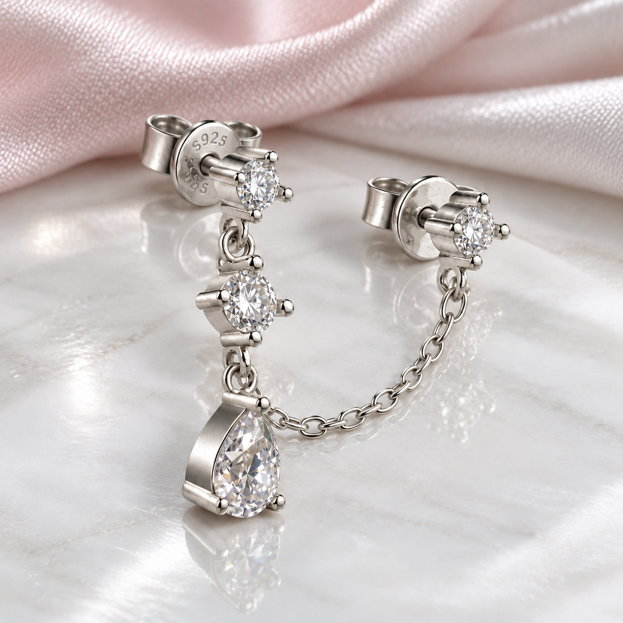 Luminous Pear Moissanite Chain Drop Earrings-Black Diamonds New York