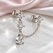 Luminous Pear Moissanite Chain Drop Earrings-Black Diamonds New York