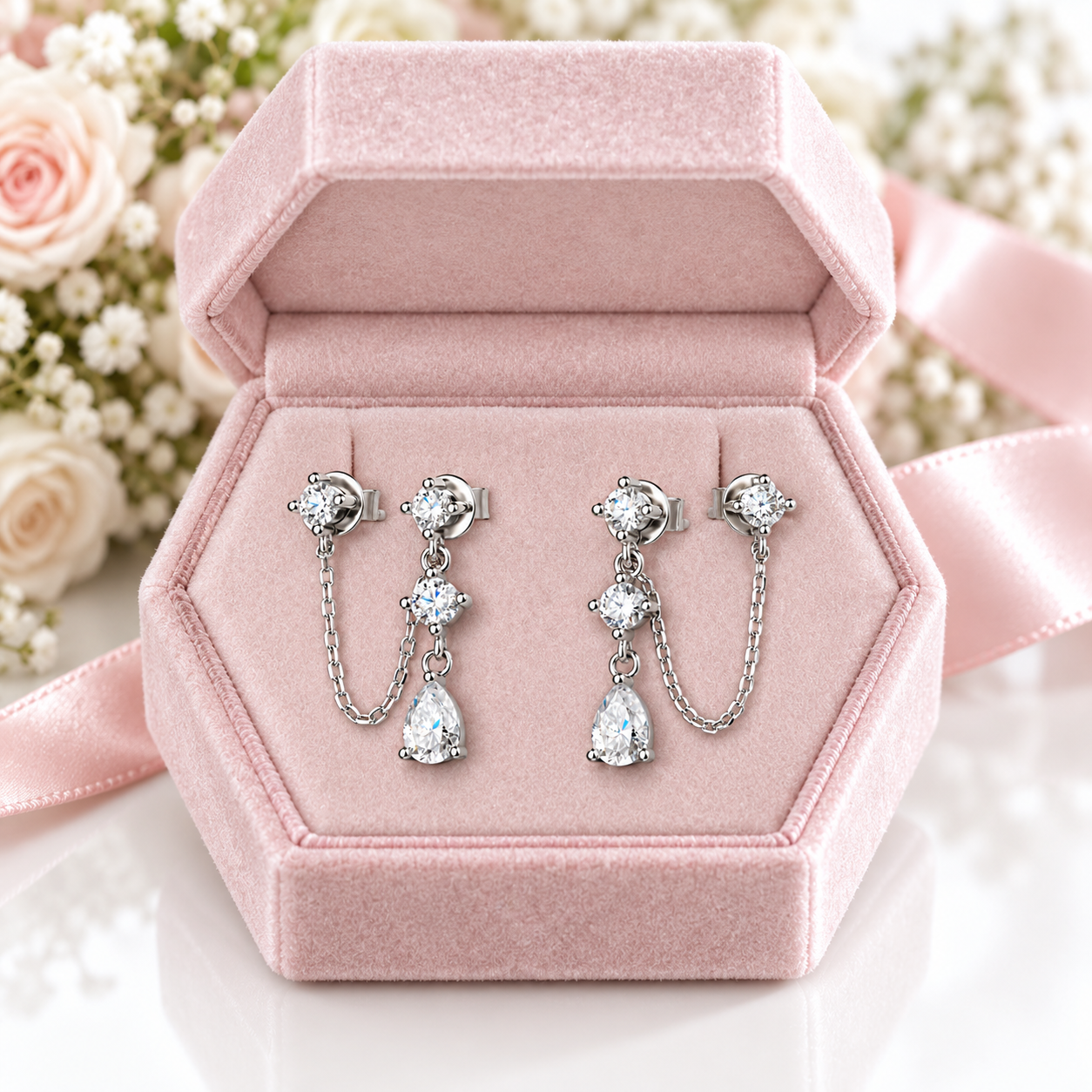 Luminous Pear Moissanite Chain Drop Earrings-Black Diamonds New York