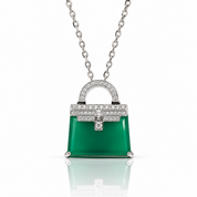Luxe Handbag Diamond Alternative Pendant Necklace-Black Diamonds New York