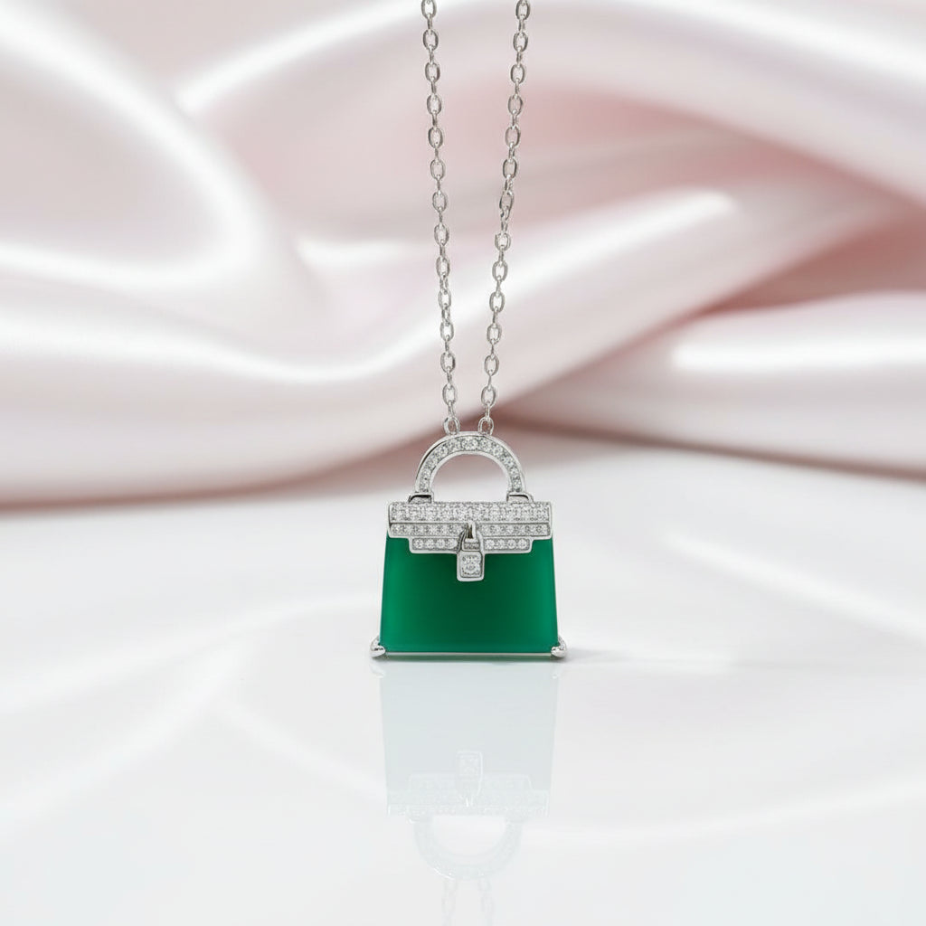 Luxe Handbag Diamond Alternative Pendant Necklace-Black Diamonds New York