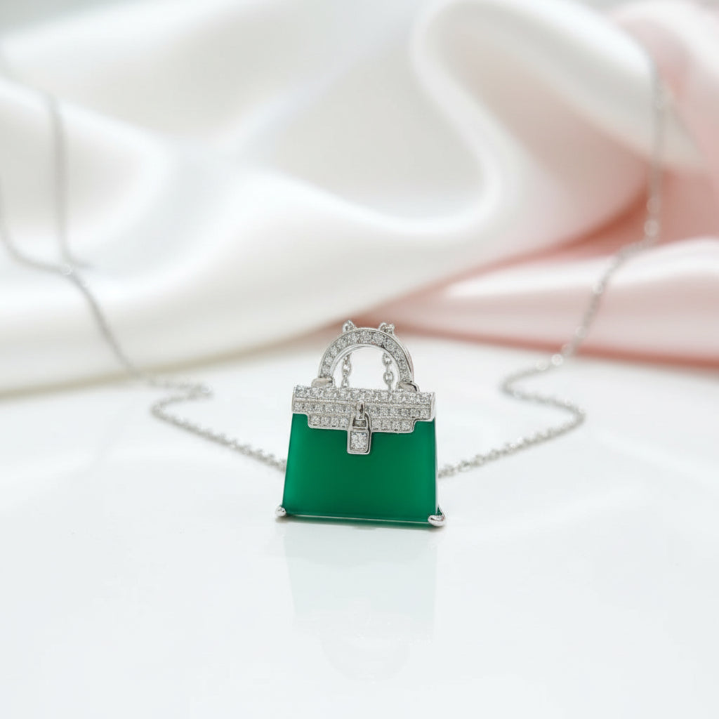 Luxe Handbag Diamond Alternative Pendant Necklace-Black Diamonds New York