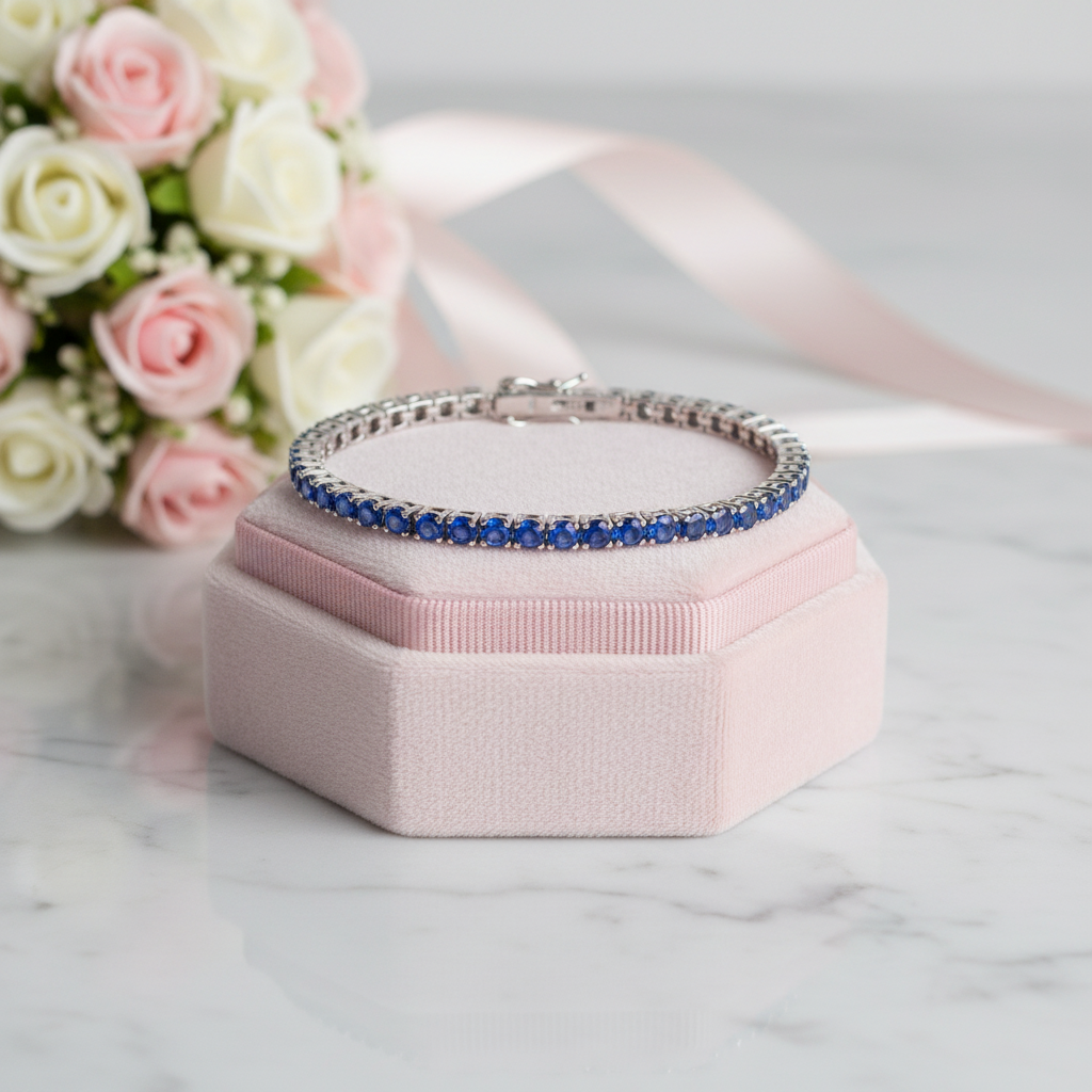 Luxurious Blue Round Cut Bracelet-Black Diamonds New York