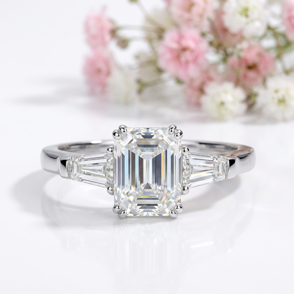 Luxurious Emerald Cut Diamond Option Engagement Ring-Black Diamonds New York