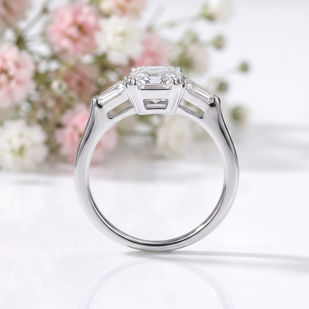 Luxurious Emerald Cut Diamond Option Engagement Ring-Black Diamonds New York