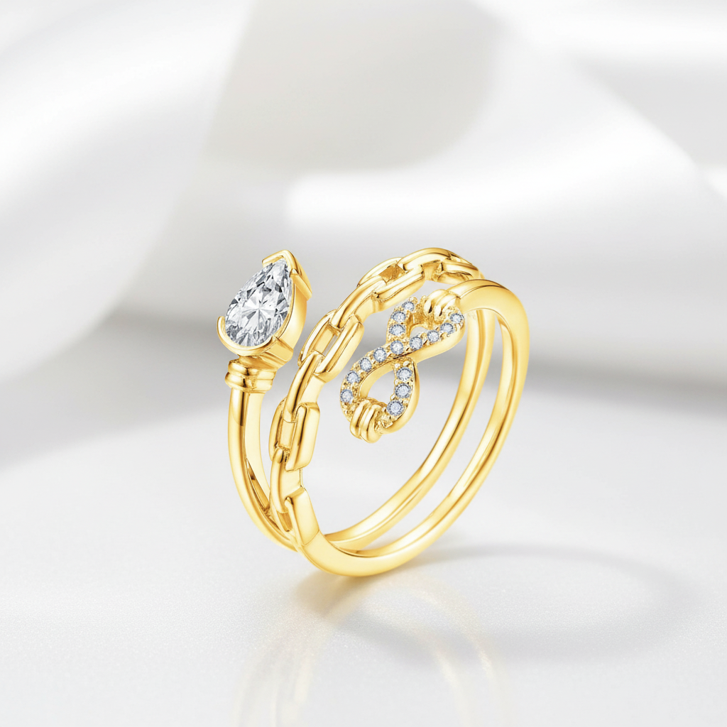 Luxurious Pear Cut Diamond Option Infinity Chain Engagement Ring-Black Diamonds New York