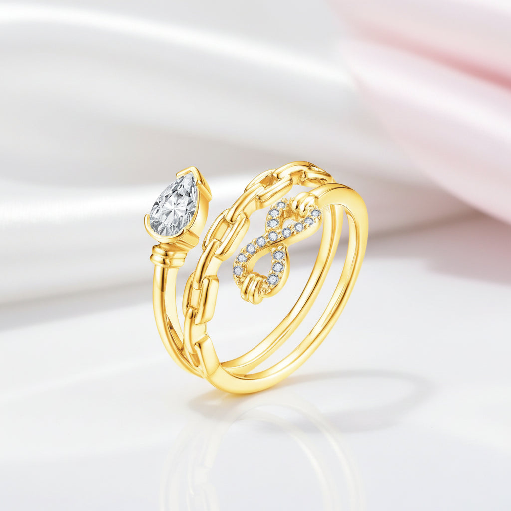 Luxurious Pear Cut Diamond Option Infinity Chain Engagement Ring-Black Diamonds New York