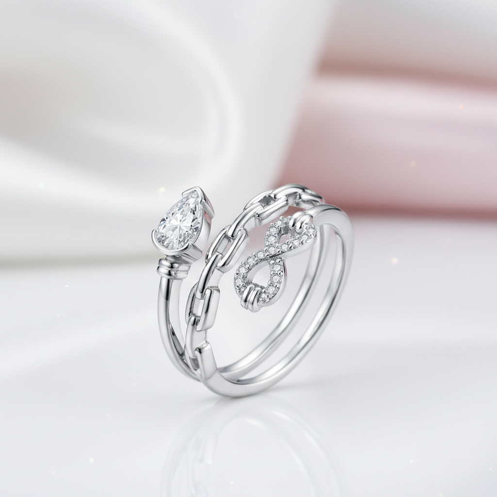 Luxurious Pear Cut Diamond Option Infinity Chain Engagement Ring-Black Diamonds New York