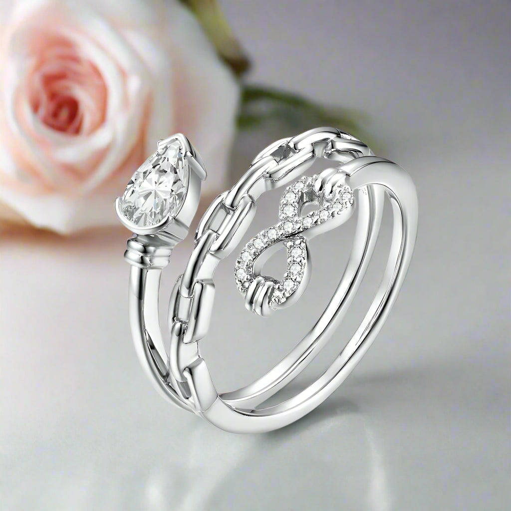 Luxurious Pear Cut Diamond Infinity Chain Engagement Ring-Black Diamonds New York