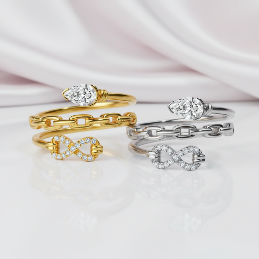 Luxurious Pear Cut Diamond Option Infinity Chain Engagement Ring-Black Diamonds New York