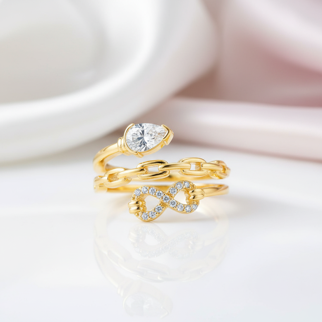 Luxurious Pear Cut Diamond Option Infinity Chain Engagement Ring-Black Diamonds New York