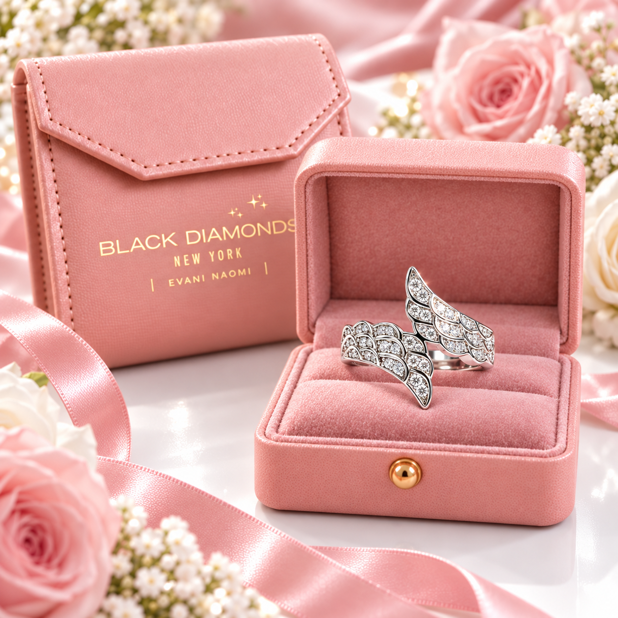 Celestial Angel Wings Diamond Option Statement Ring-Black Diamonds New York