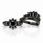 From This Day Forward Wedding Rings - Round Cut Diamond Option Skull Gothic Wedding Rings in 14k White Gold-Black Diamonds New York