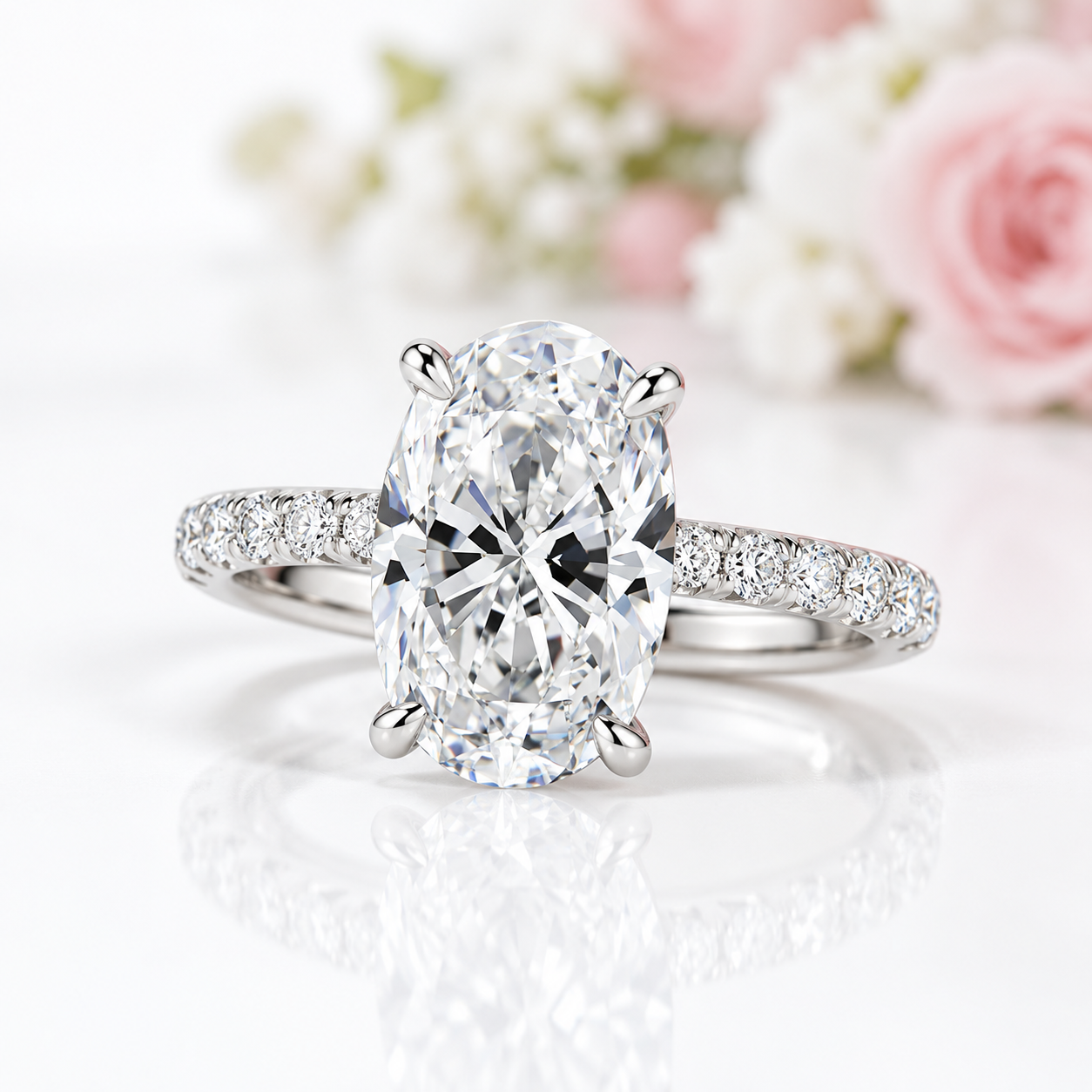 Classic Oval-cut Diamond Option White Gold Engagement Ring