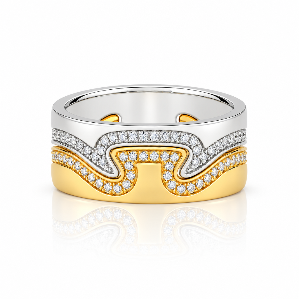 Matching Interlocking Puzzle Promise Ring-Black Diamonds New York