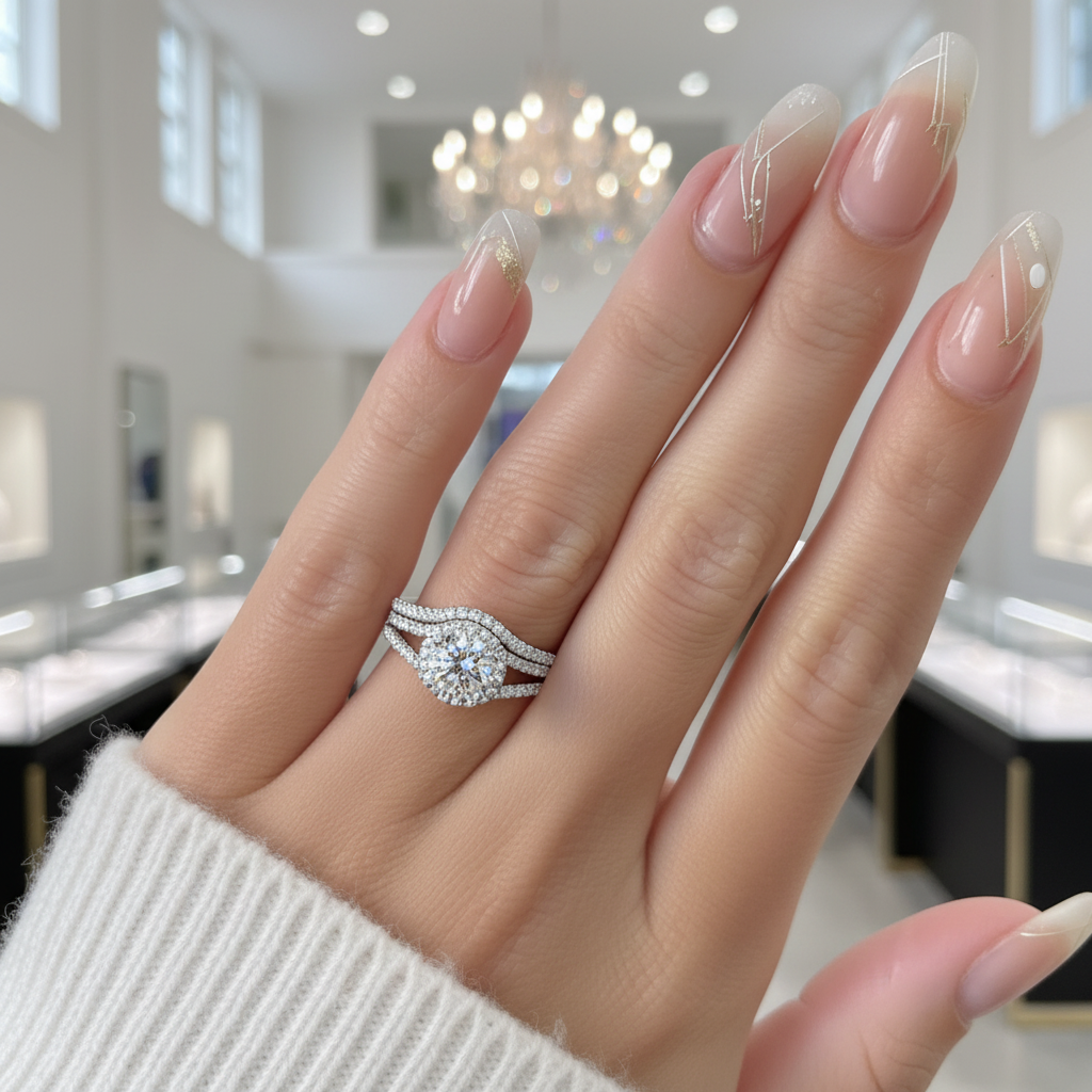 White Gold Split Shank Ring Set 1.5 ct Round Cut Diamond Option-Black Diamonds New York