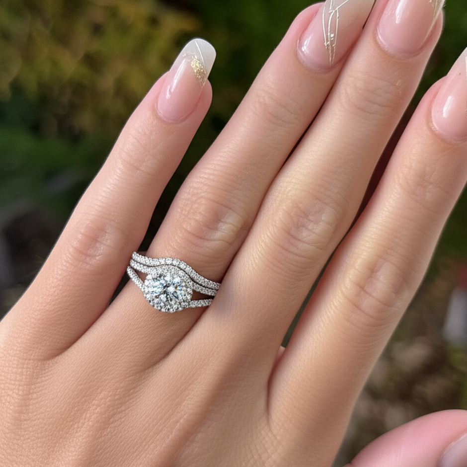 White Gold Split Shank Ring Set 1.5 ct Round Cut Diamond-Black Diamonds New York