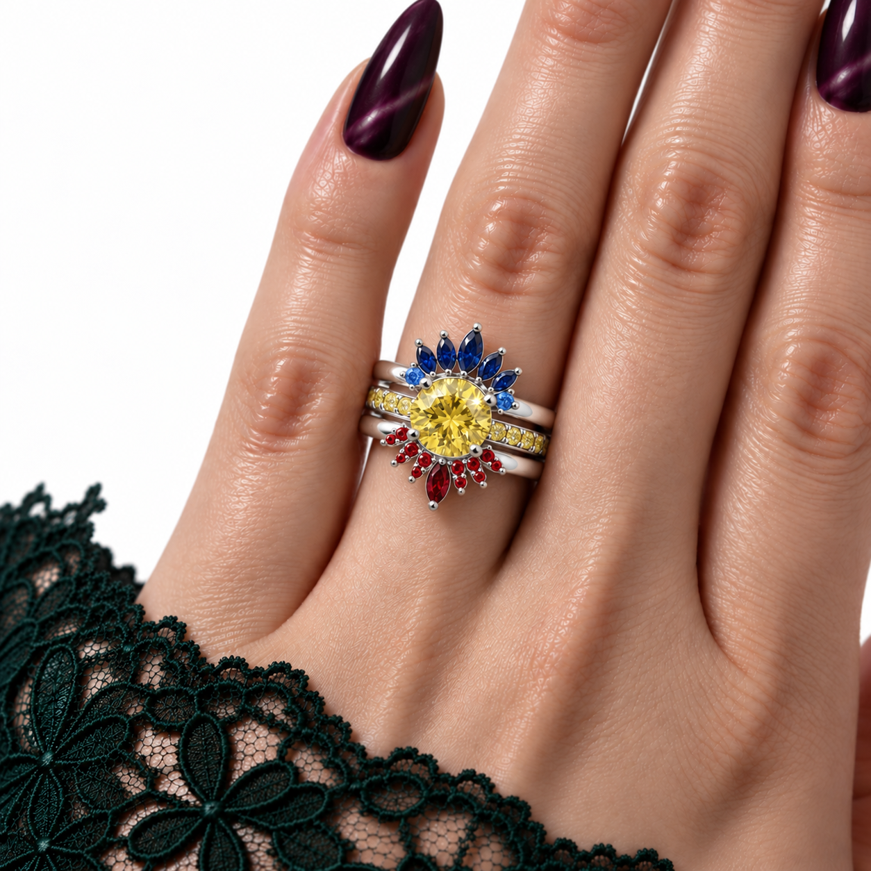 Mahal Kita (I LOVE YOU)- Rare Yellow Round Diamond Option Love Language Ring Set-Black Diamonds New York