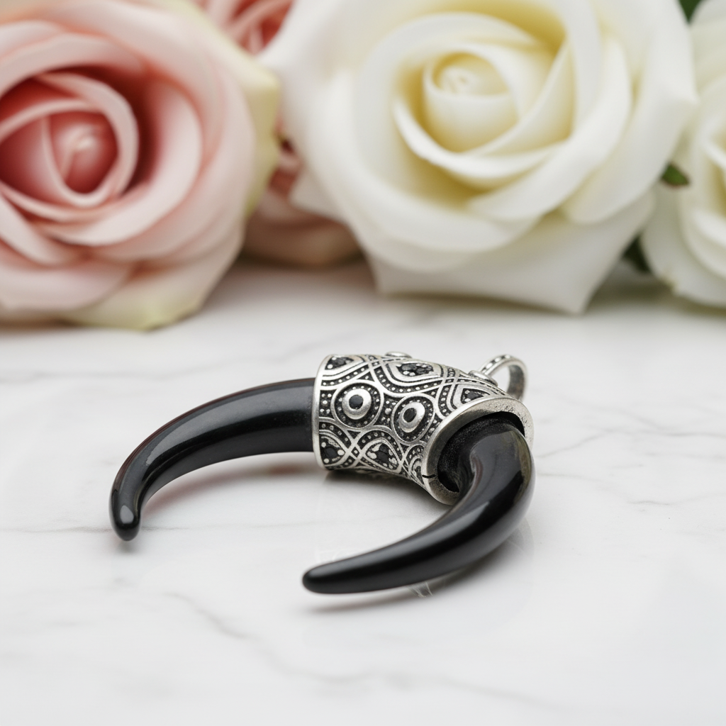 Maori Tiger Tooth Ethnic Punk Pendant-Black Diamonds New York