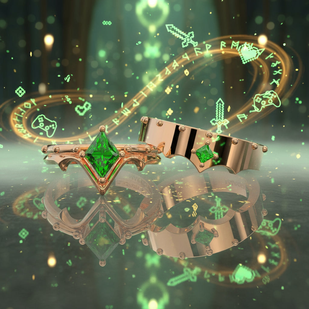 Marksman's Ring Set (Women)- 14k Yellow Gold Video Game Inspired Rings-Black Diamonds New York