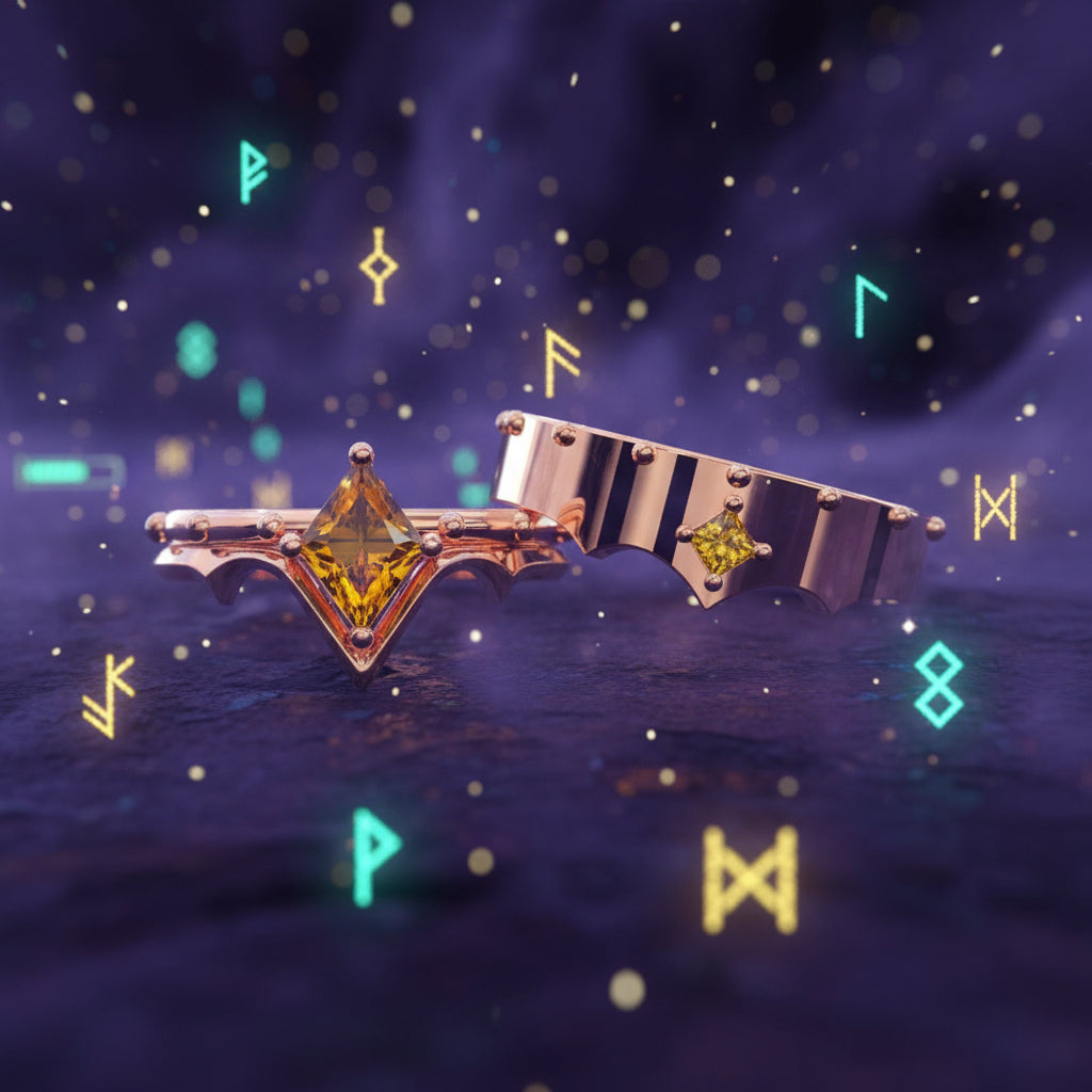 Marksman's Ring Set (Women)- 14k Yellow Gold Video Game Inspired Rings-Black Diamonds New York