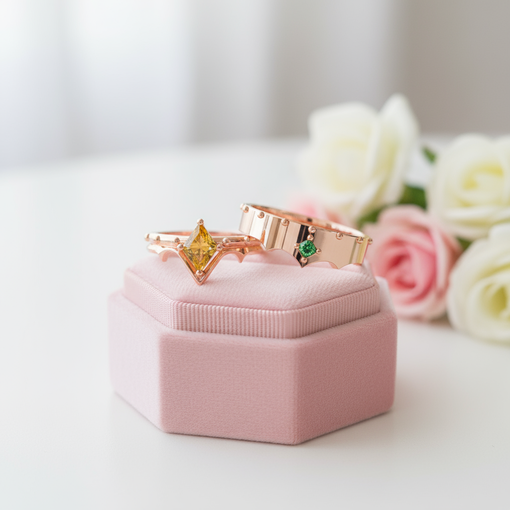 Marksman's Ring Set (Women)- 14k Yellow Gold Video Game Inspired Rings-Black Diamonds New York