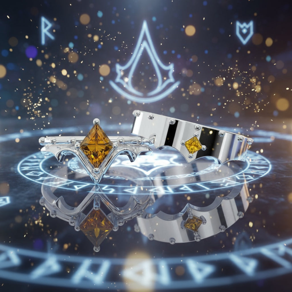 Marksman's Ring Set (Women)- 14k Yellow Gold Video Game Inspired Rings-Black Diamonds New York