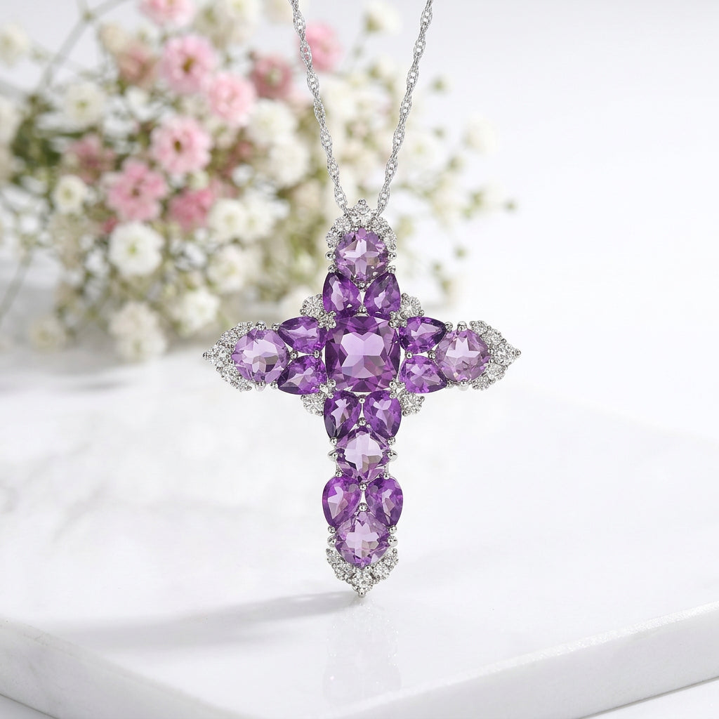 Marquise-cut Blue Topaz and Amethyst Icy Necklace-Black Diamonds New York