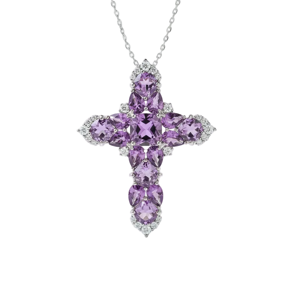 Marquise-cut Blue Topaz and Amethyst Icy Necklace-Black Diamonds New York