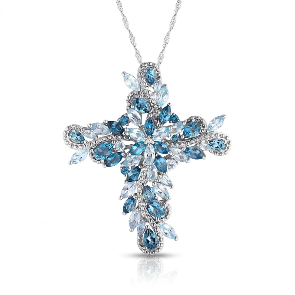 Marquise-cut Blue Topaz and Amethyst Icy Necklace-Black Diamonds New York