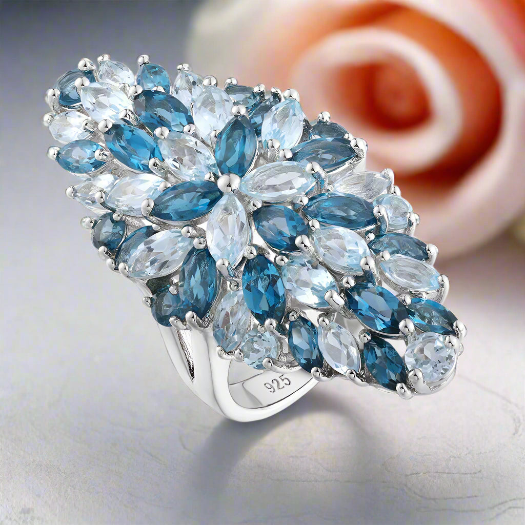 Marquise-cut Created Peridot & Chrome Diopside Flower Pattern Ring-Black Diamonds New York