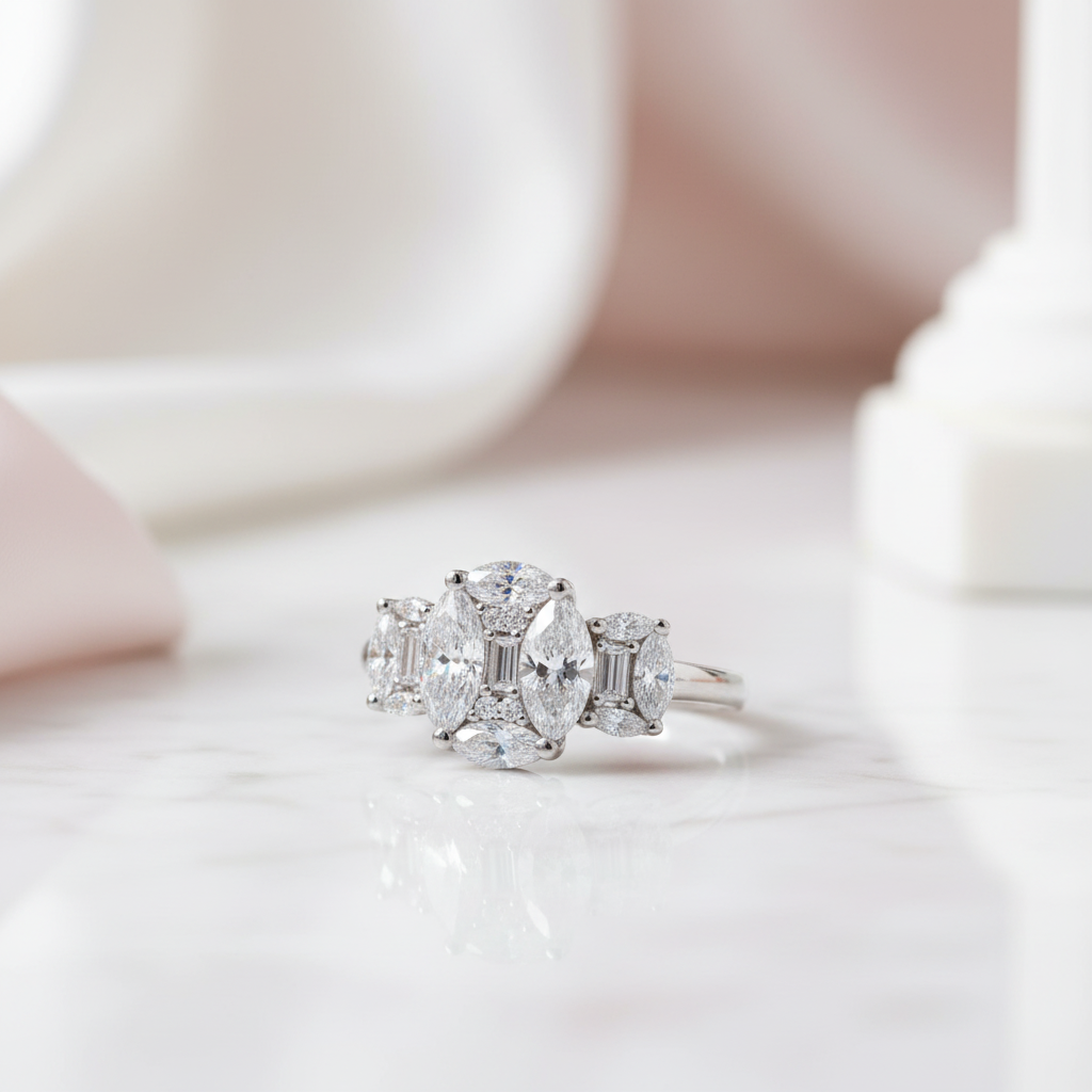 Marquise-cut Diamond Option Multi-stone Engagement Ring-Black Diamonds New York