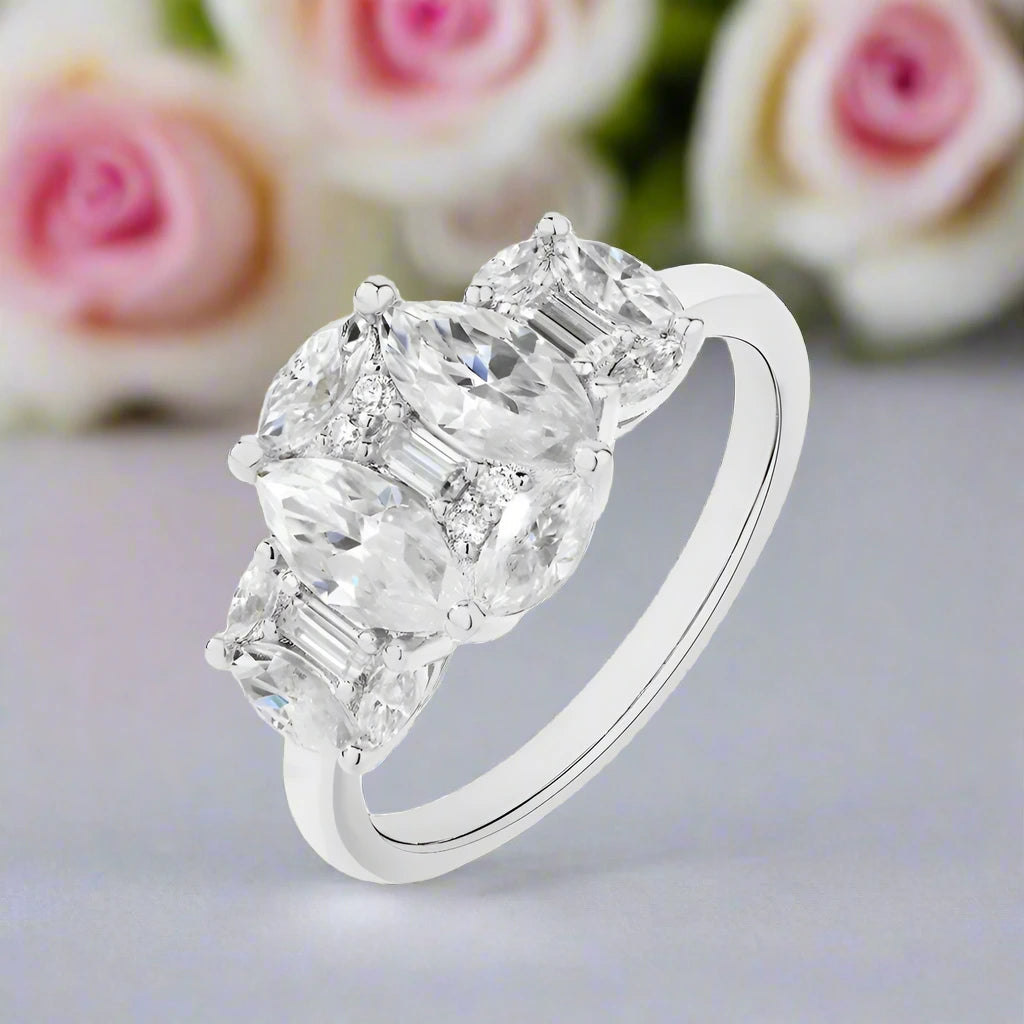 Marquise-cut Diamond Multi-stone Engagement Ring-Black Diamonds New York