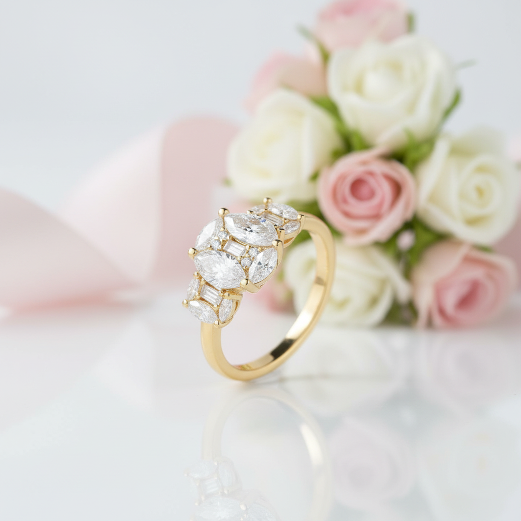 Marquise-cut Diamond Option Multi-stone Engagement Ring-Black Diamonds New York