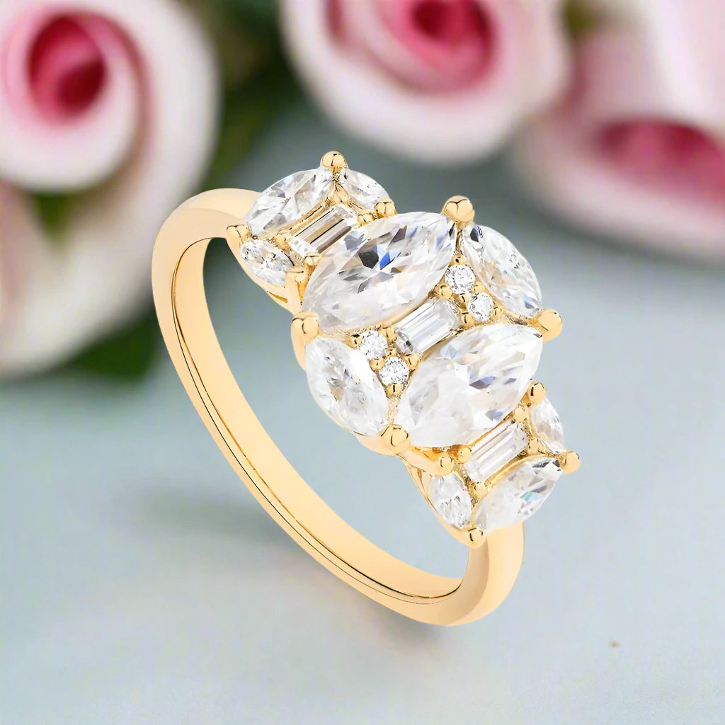 Marquise-cut Diamond Multi-stone Engagement Ring-Black Diamonds New York