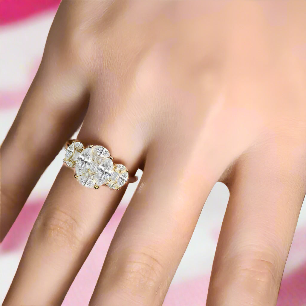 Marquise-cut Diamond Multi-stone Engagement Ring-Black Diamonds New York