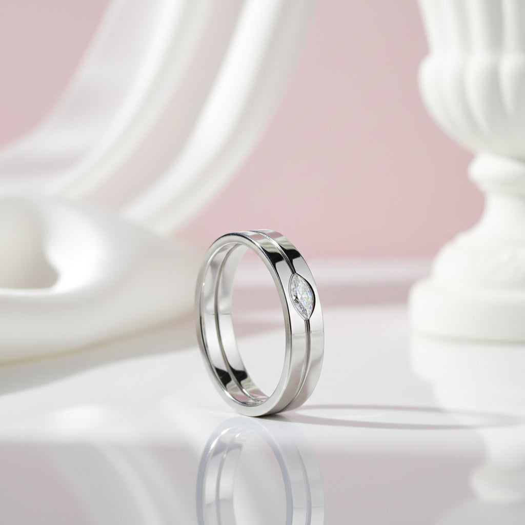 Marquise-cut Diamond Option Stainless Steel Glossing Couple Ring-Black Diamonds New York