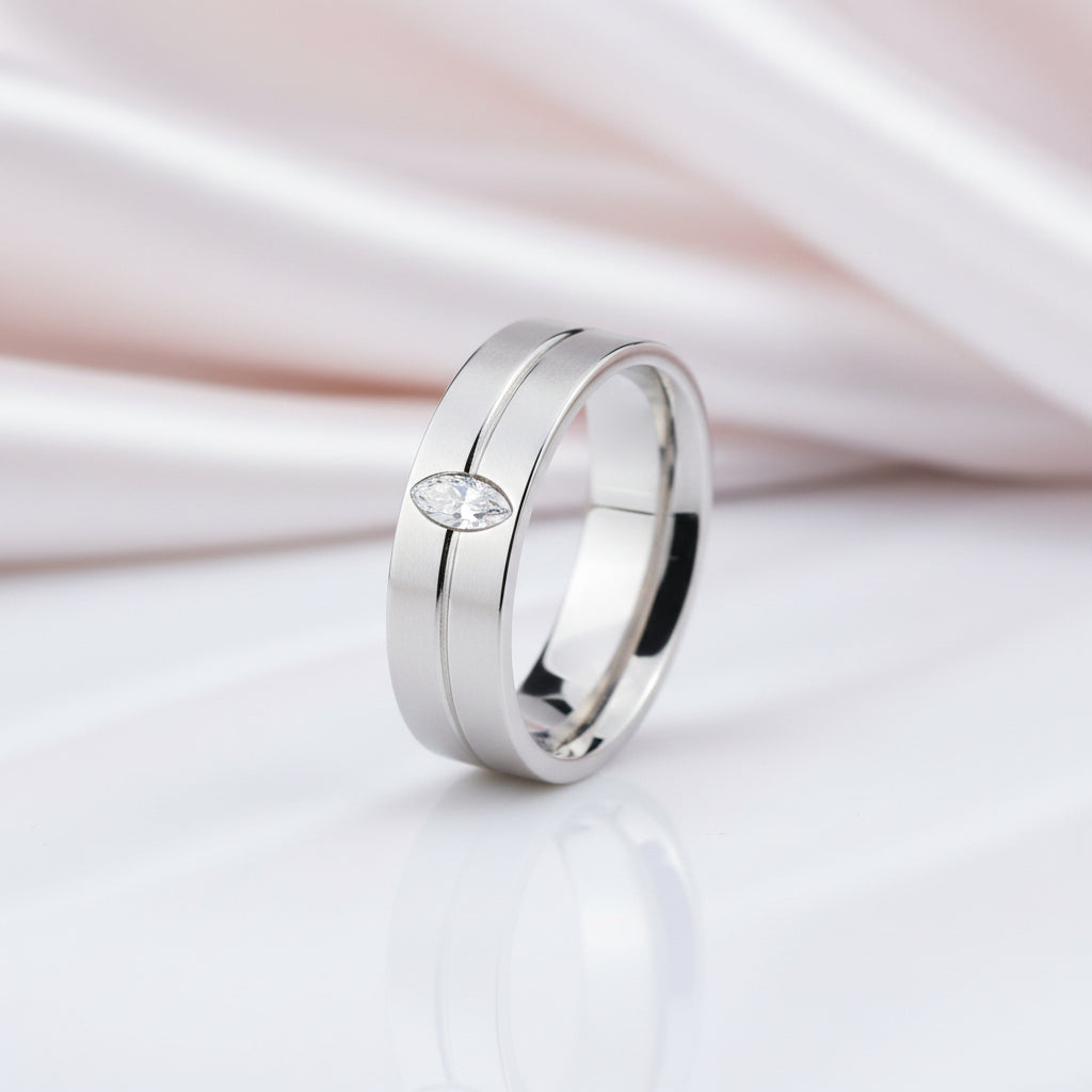 Marquise-cut Diamond Option Stainless Steel Glossing Couple Ring-Black Diamonds New York