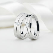 Marquise-cut Diamond Option Stainless Steel Glossing Couple Ring-Black Diamonds New York