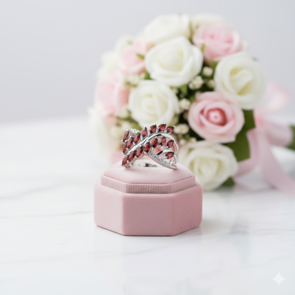 Marquise-cut Garnet Gemstone Geometric Ring-Black Diamonds New York