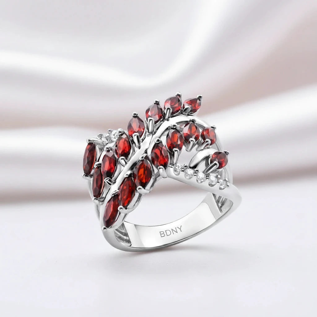 Marquise-cut Garnet Gemstone Geometric Ring-Black Diamonds New York