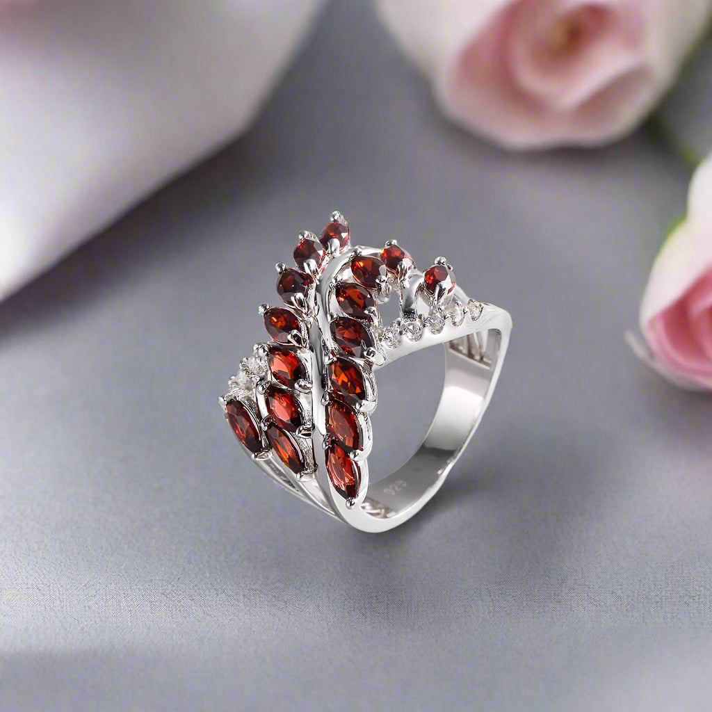 Marquise-cut Garnet Gemstone Geometric Ring-Black Diamonds New York