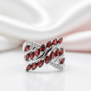 Marquise-cut Garnet Gemstone Geometric Ring-Black Diamonds New York