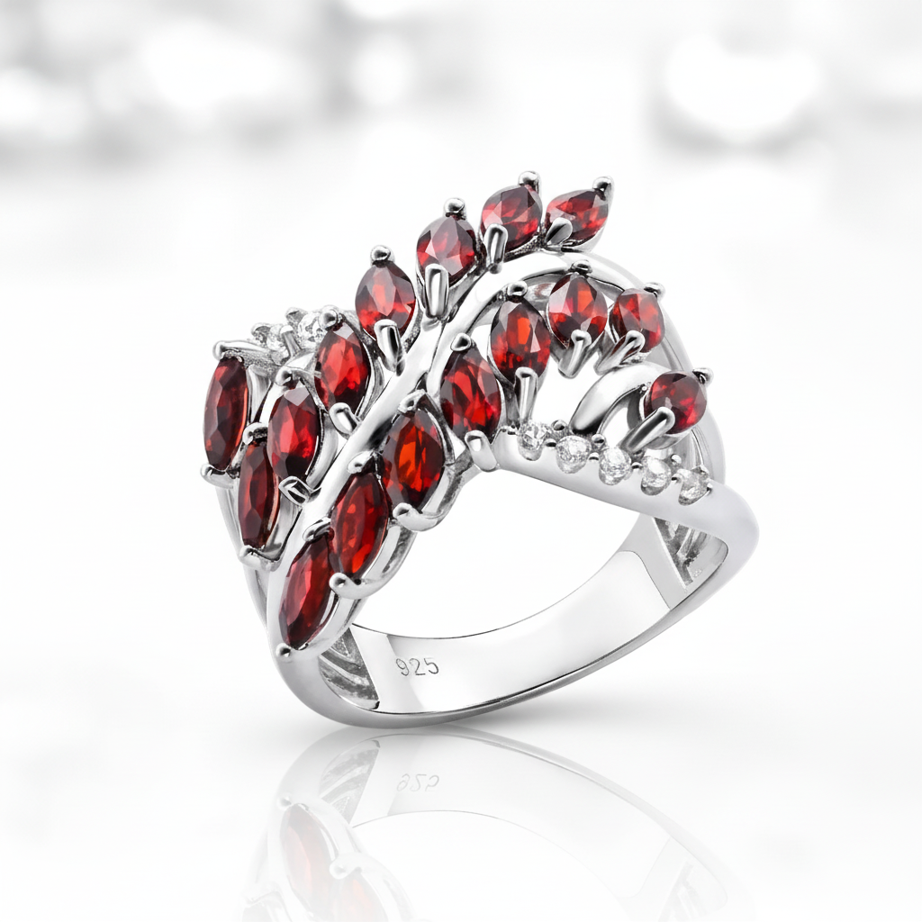Marquise-cut Garnet Gemstone Geometric Ring-Black Diamonds New York