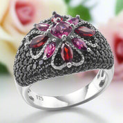 Marquise-cut Natural Rhodolite Garnet Bohemian Ring-Black Diamonds New York