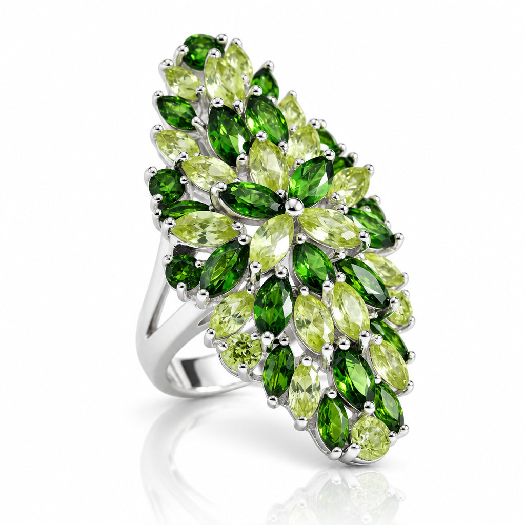 Marquise-cut Peridot & Chrome Diopside Flower Pattern Ring-Black Diamonds New York